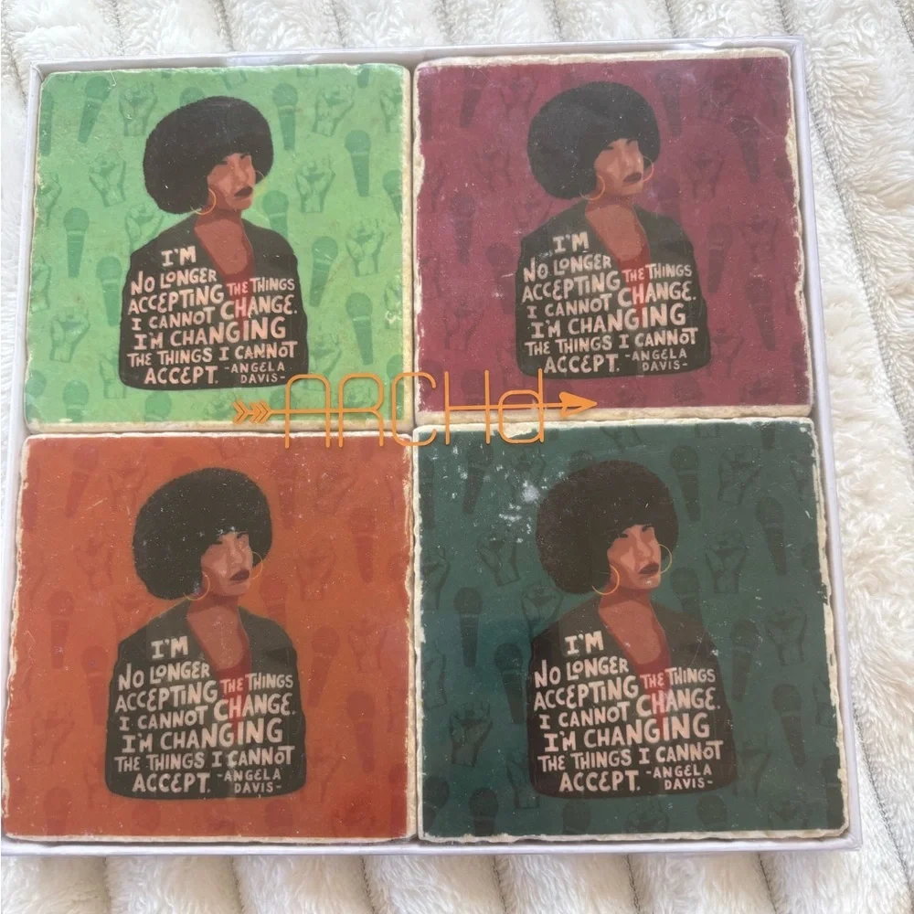 Angela Davis Coaster Set Marble 4 Colors New in Box